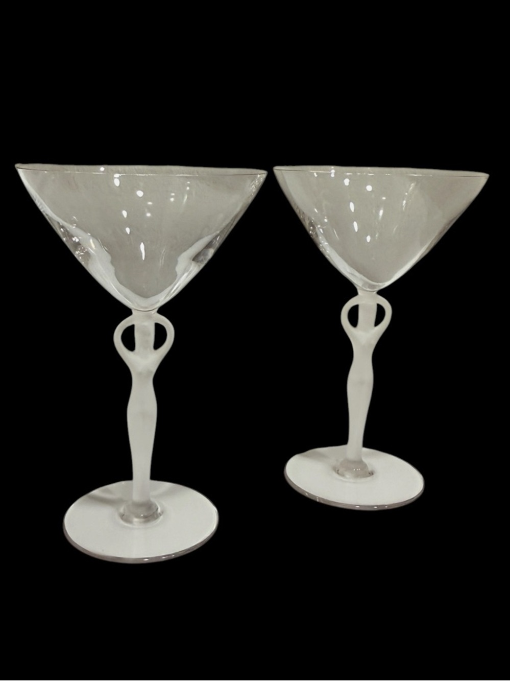 Vintage French Bayrel Crystal Martini Coupes with Frosted Nude Stem- Pair